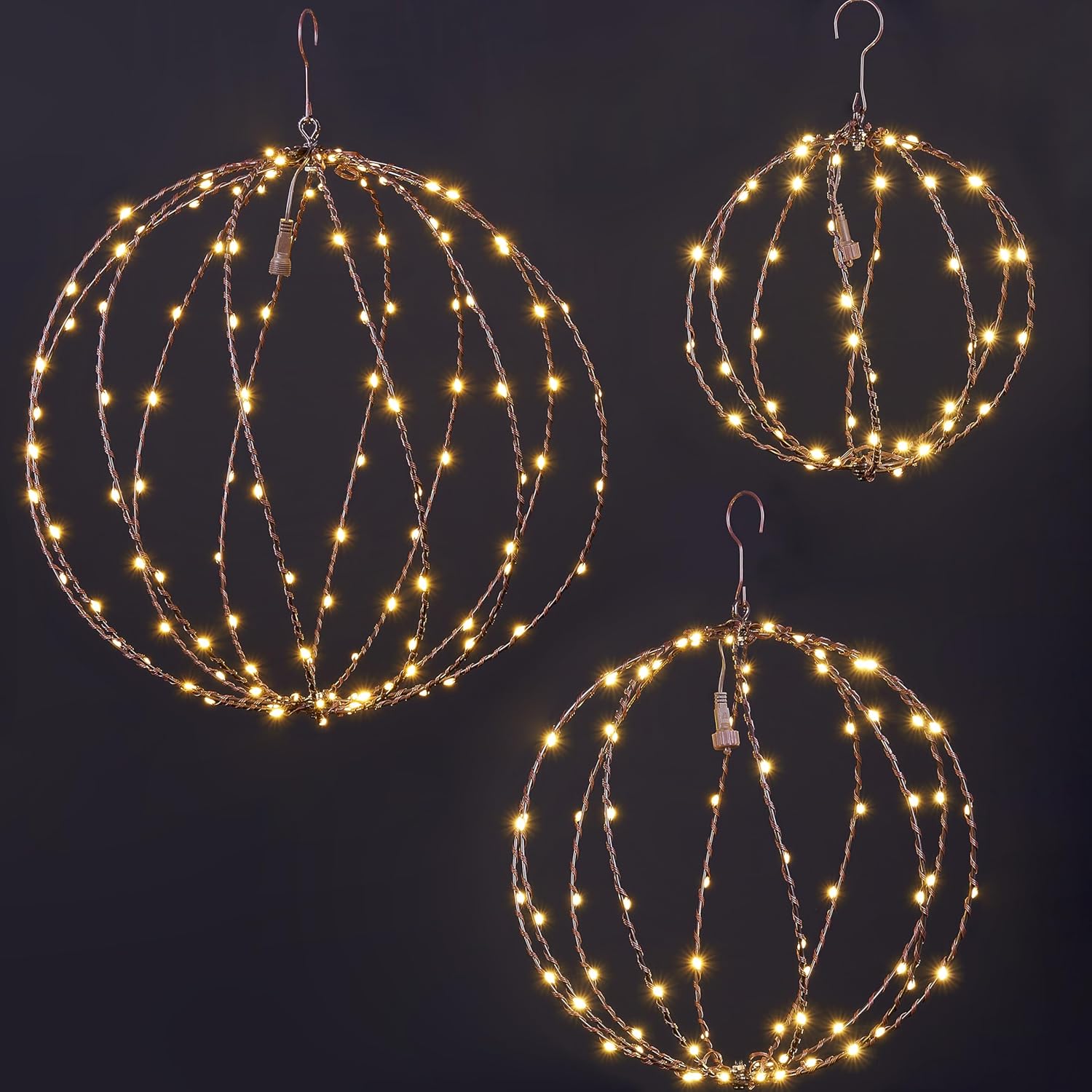SteadyBeam: 248LED 12IN+16IN+20IN Light Ball Yard Decoration Pathway Lights White Sphere Light Fold Flat Metal Frame Indoor Outdoor Waterproof Garden Lights, Plug in(Set of 3)