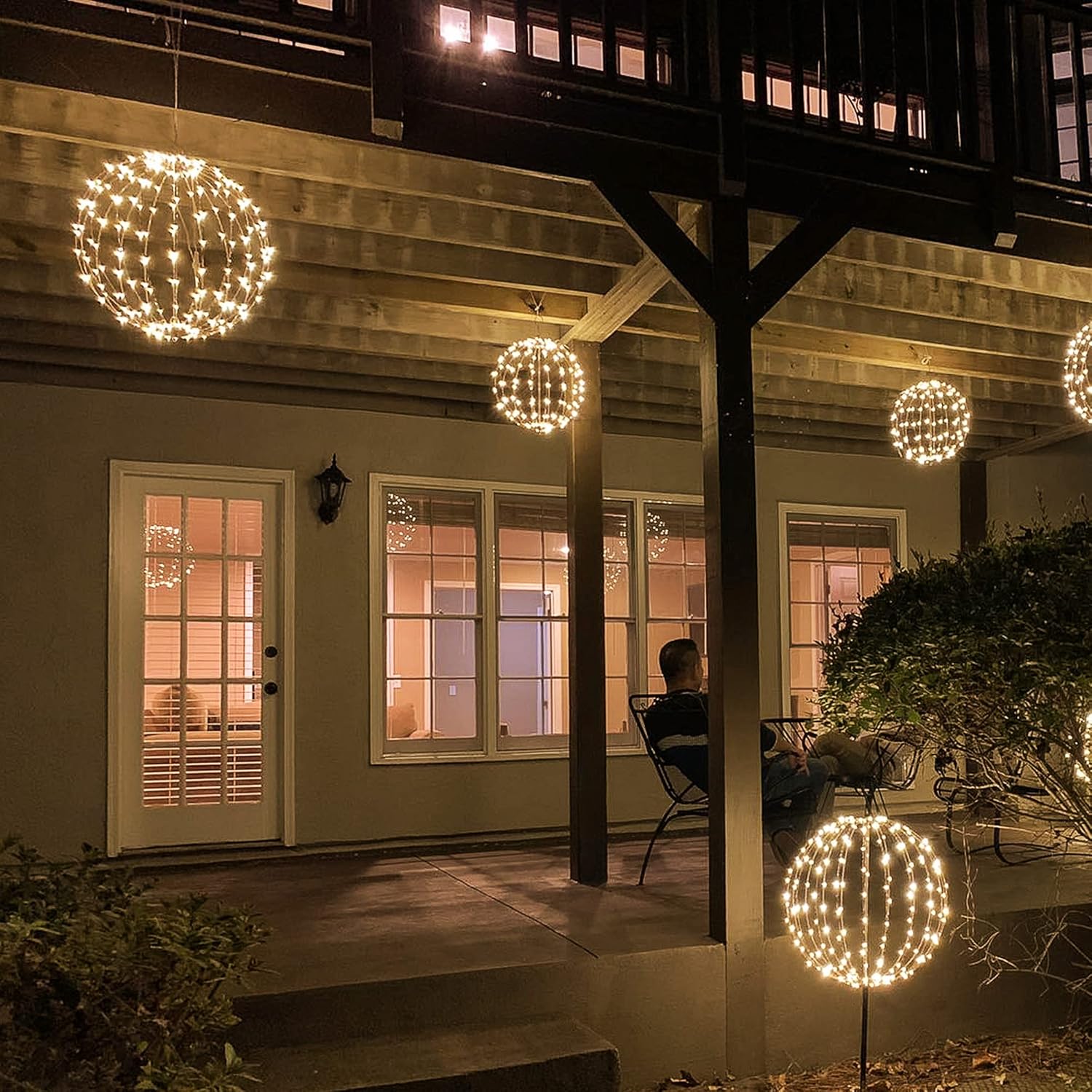 SteadyBeam: 248LED 12IN+16IN+20IN Light Ball Yard Decoration Pathway Lights White Sphere Light Fold Flat Metal Frame Indoor Outdoor Waterproof Garden Lights, Plug in(Set of 3)